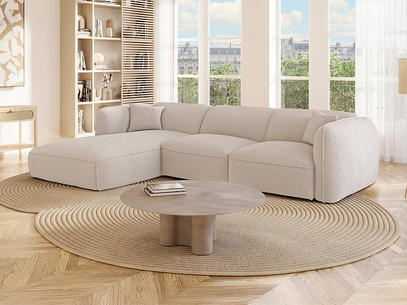 Canapé d'angle gauche en tissu chenille beige CAMILIO de Maison Céphy