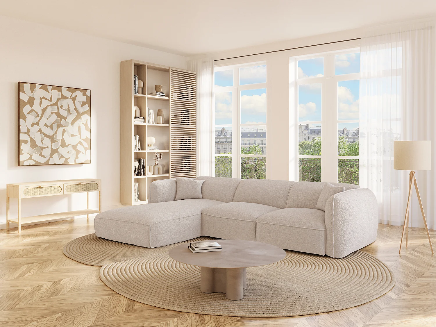 Ecksofa - Ecke links - Stoff - Beige - CAMILIO von Maison Céphy