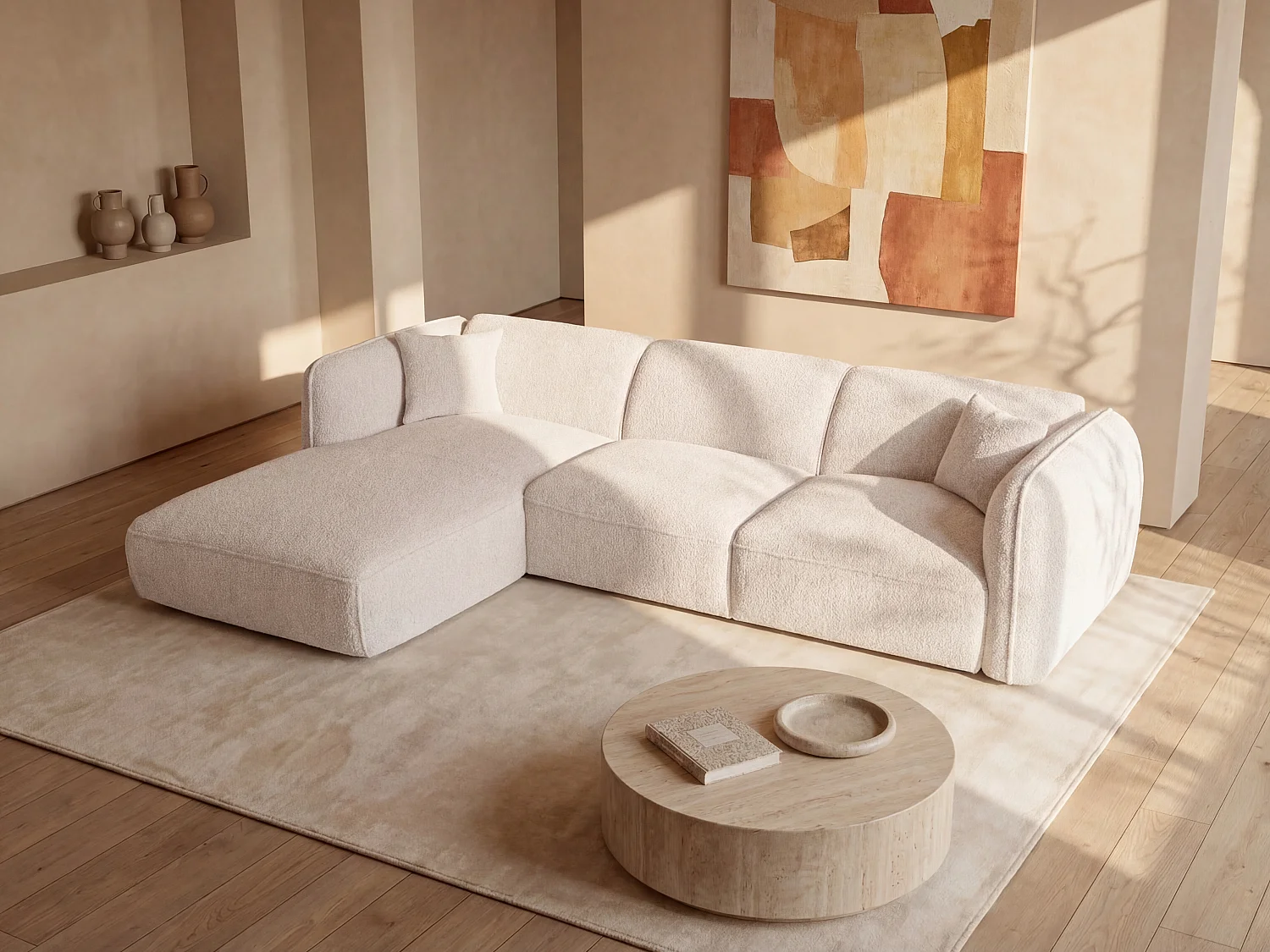 Ecksofa - Ecke links - Stoff - Beige - CAMILIO von Maison Céphy