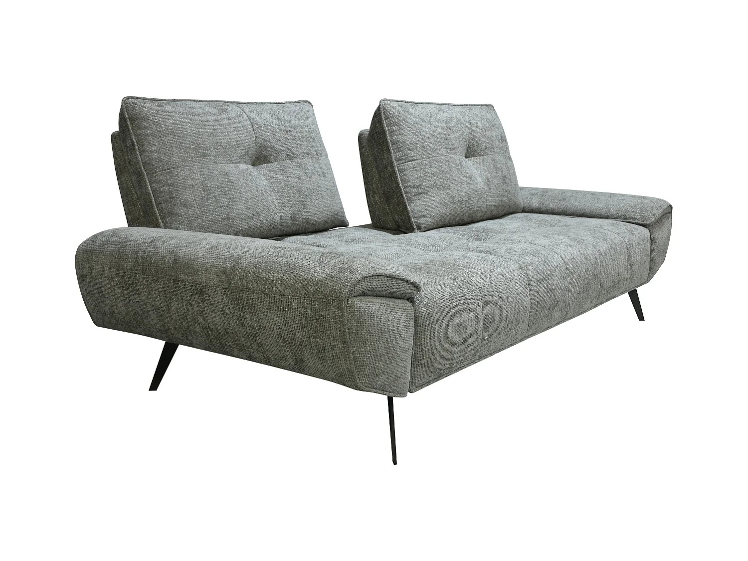 Kanapa 3-osobowa z szarą teksturowaną tapicerką i przesuwnym oparciem - KELOPA