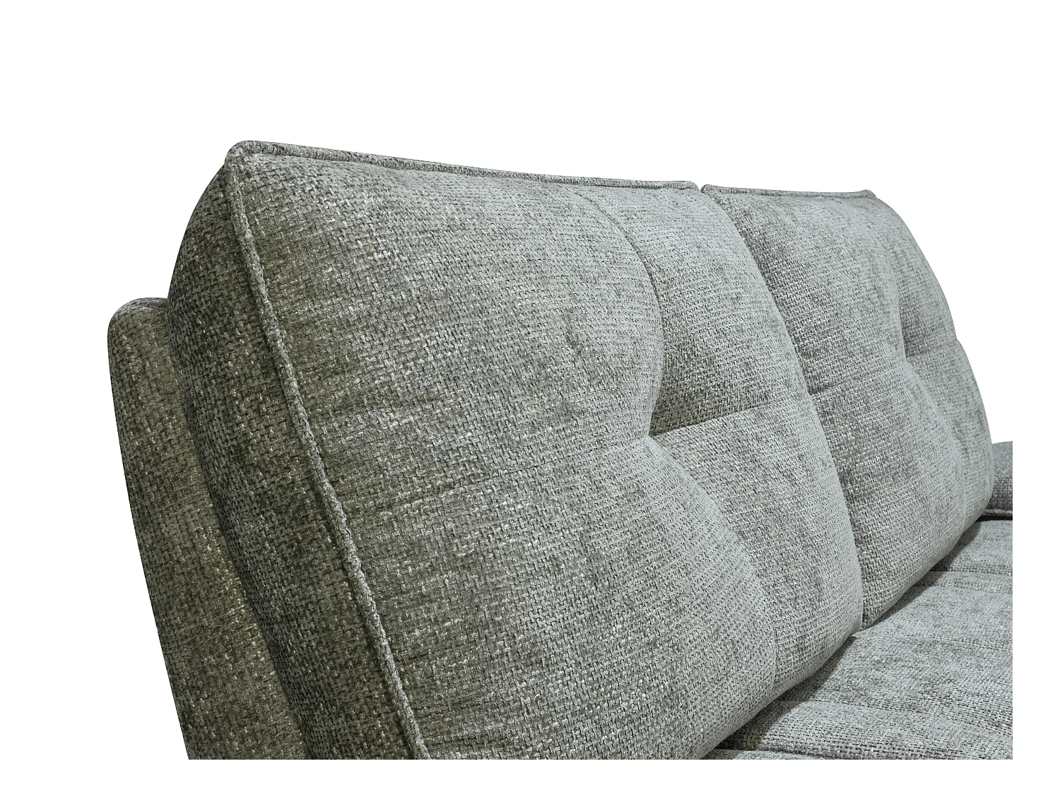 Kanapa 3-osobowa z szarą teksturowaną tapicerką i przesuwnym oparciem - KELOPA