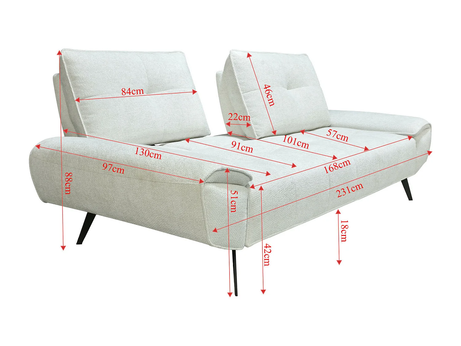 Canapé 3 places en tissu texturé gris avec dossier avance-recule KELOPA