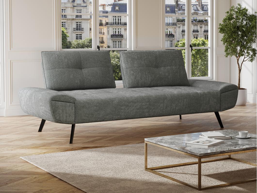 Canapé 3 places en tissu texturé gris avec dossier avance-recule KELOPA