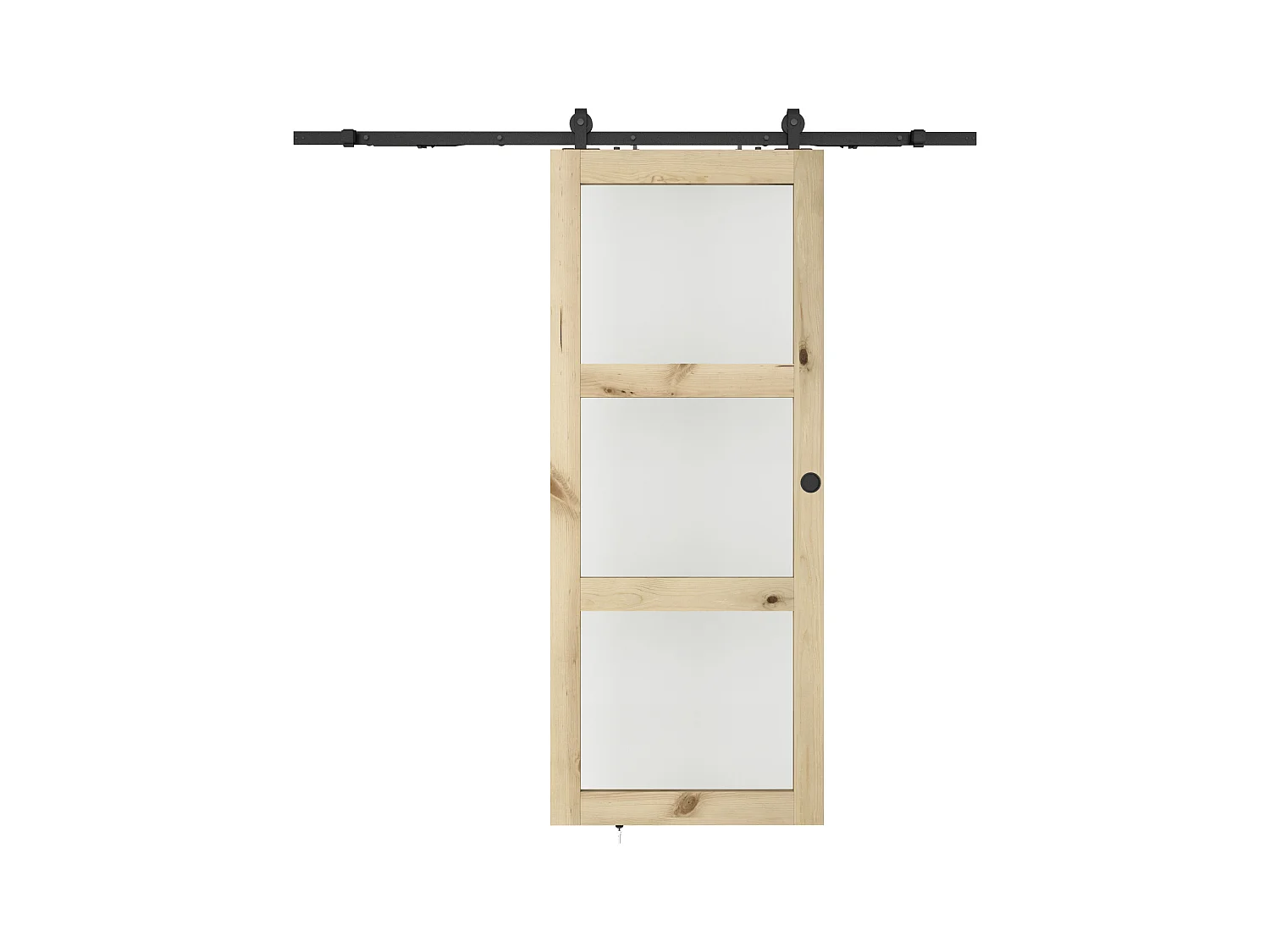Porte coulissante avec système en applique en bois et verre trempé dépoli - 3 fenêtres - H205 x L93 cm - ACOSTA II