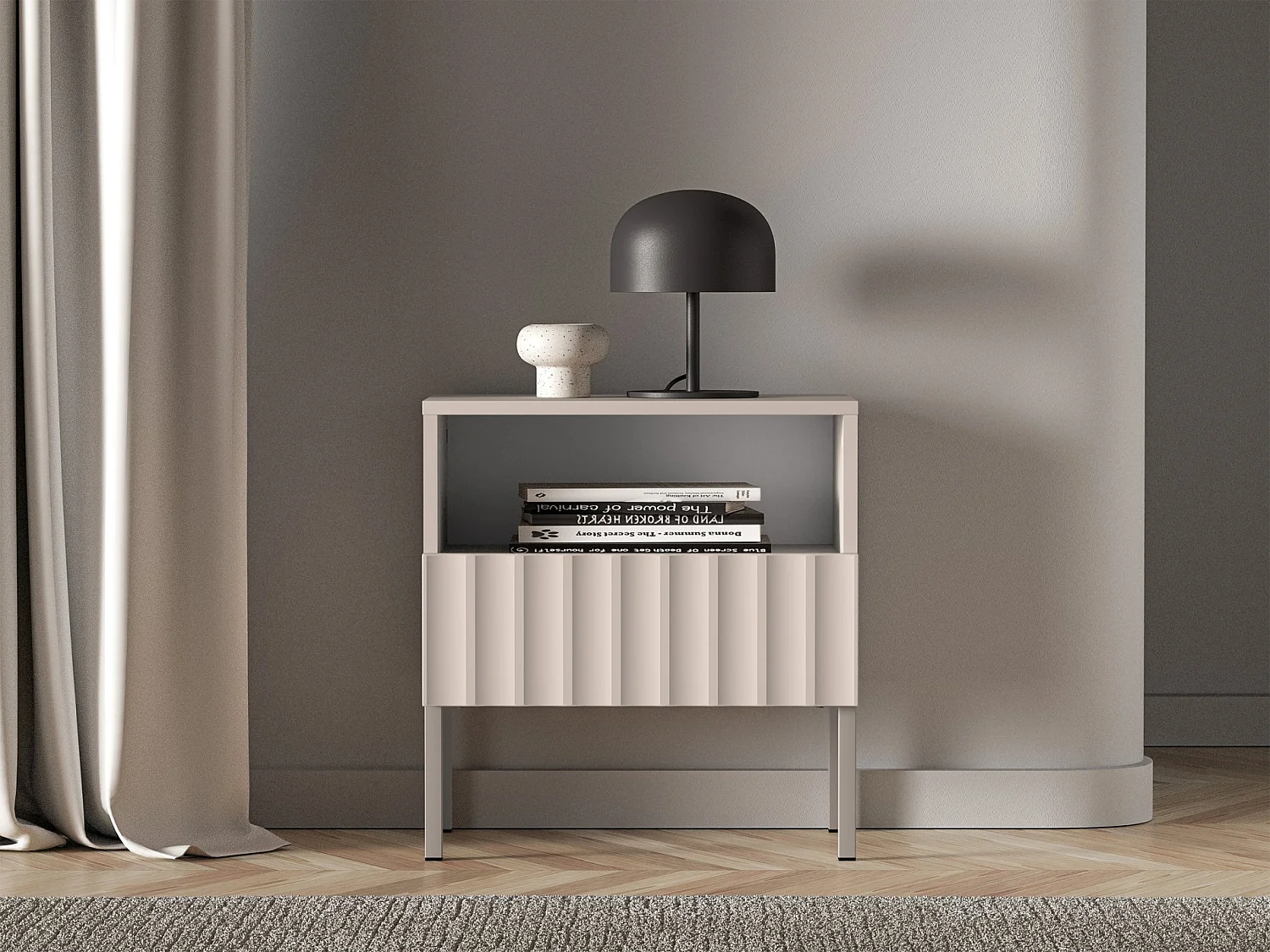 Comodino - 50 cm - con frontali scanalati - beige chiaro - DERRIVA