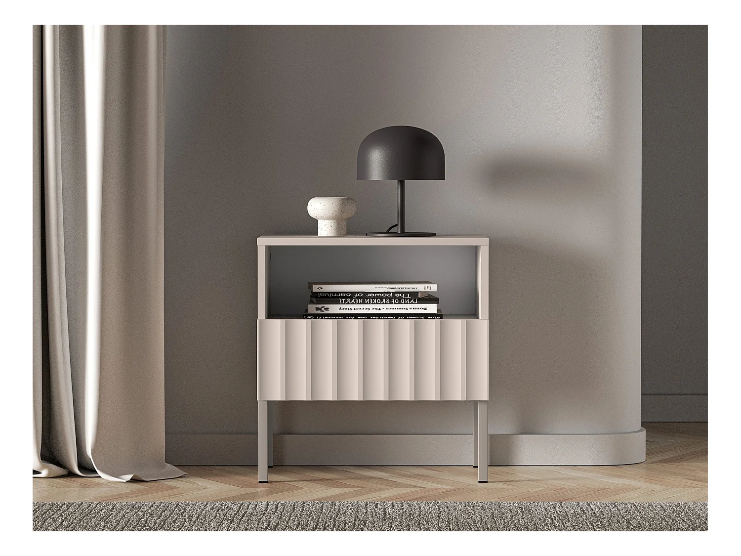 Table de chevet avec façades cannelées - 50 cm beige clair - DERRIVA