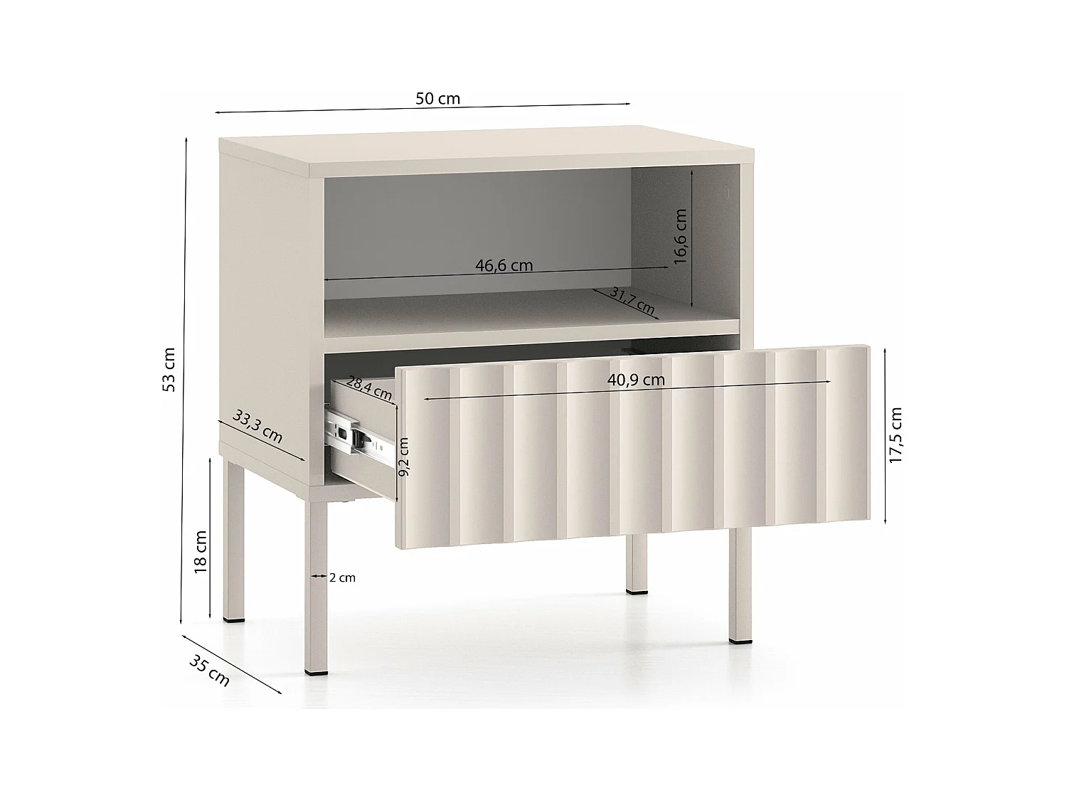 Nachttisch mit Schublade - hellbeige - 100 cm - DERRIVA