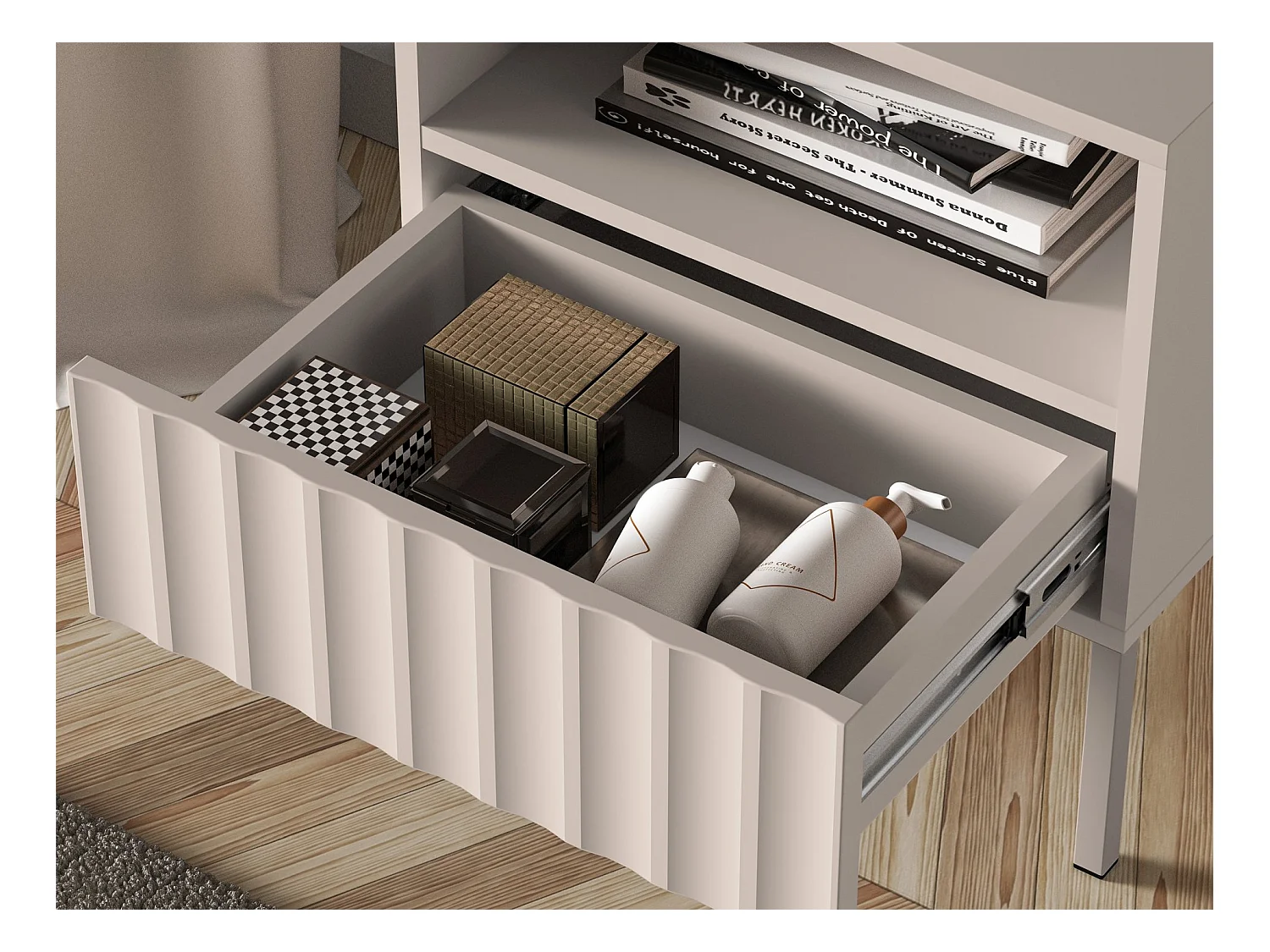 Nachttisch mit Schublade - hellbeige - 100 cm - DERRIVA