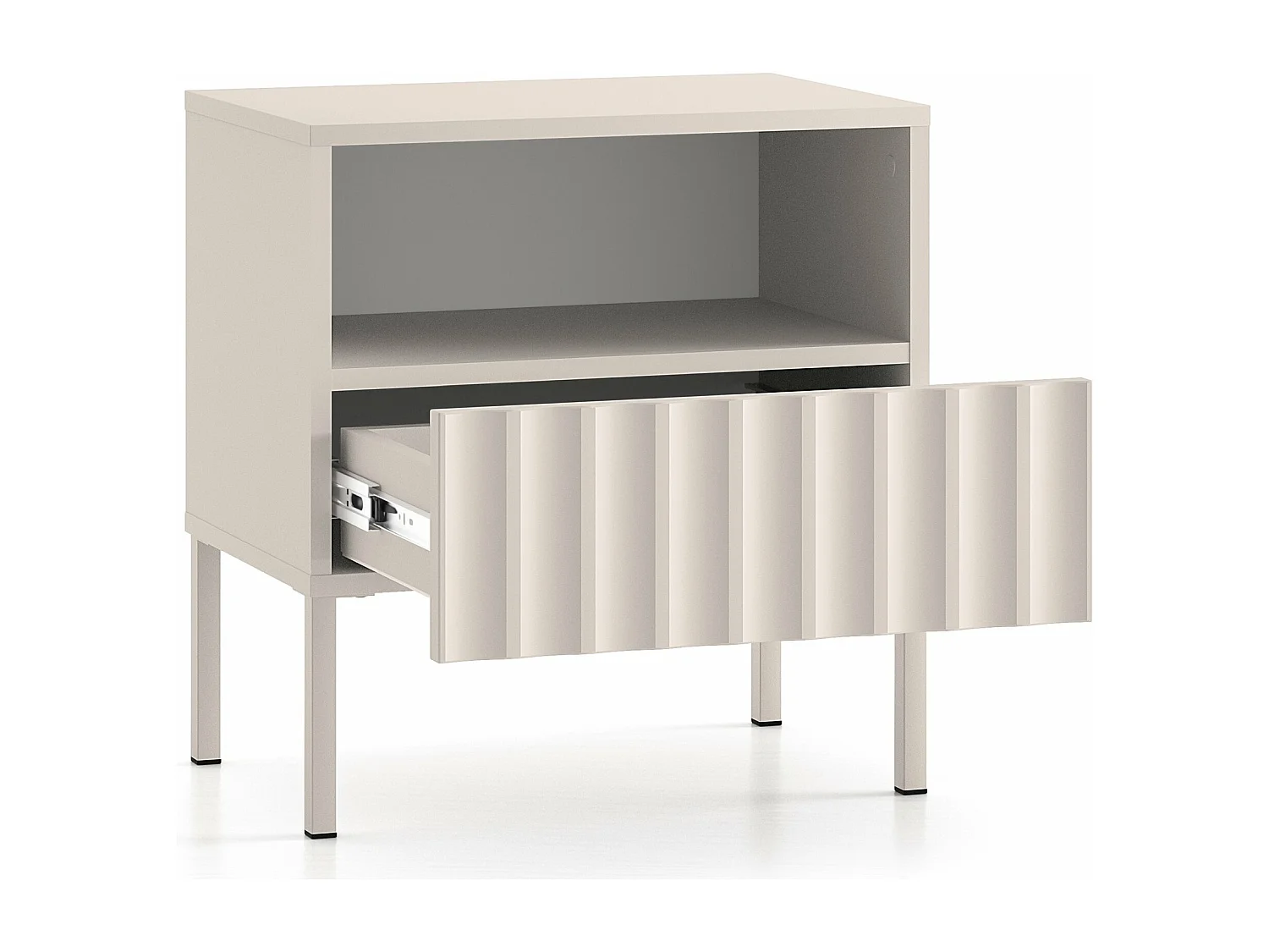 Mesita de noche - 50 cm - con frentes ranurados - beige claro - DERRIVA