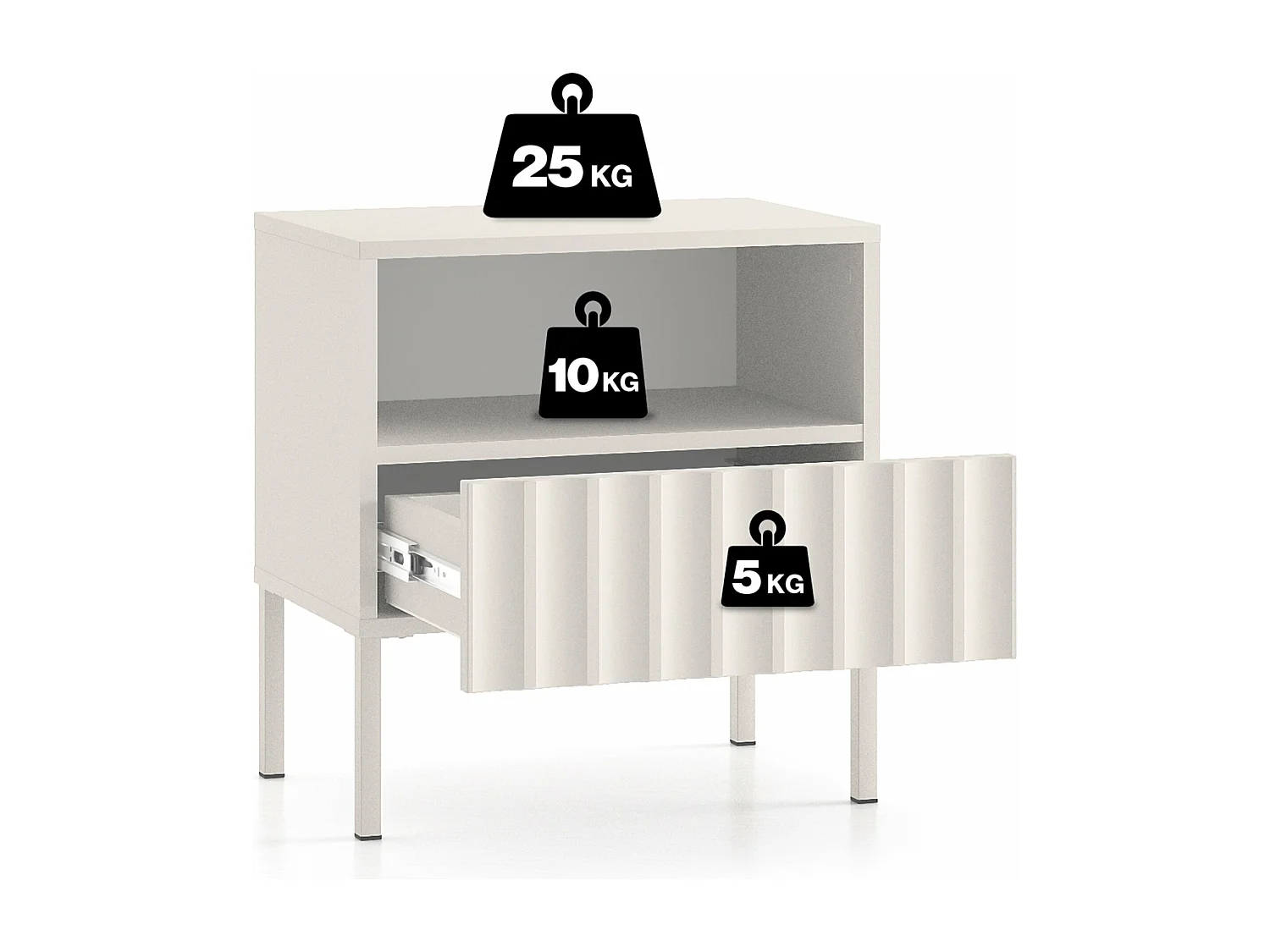 Mesita de noche - 50 cm - con frentes ranurados - beige claro - DERRIVA