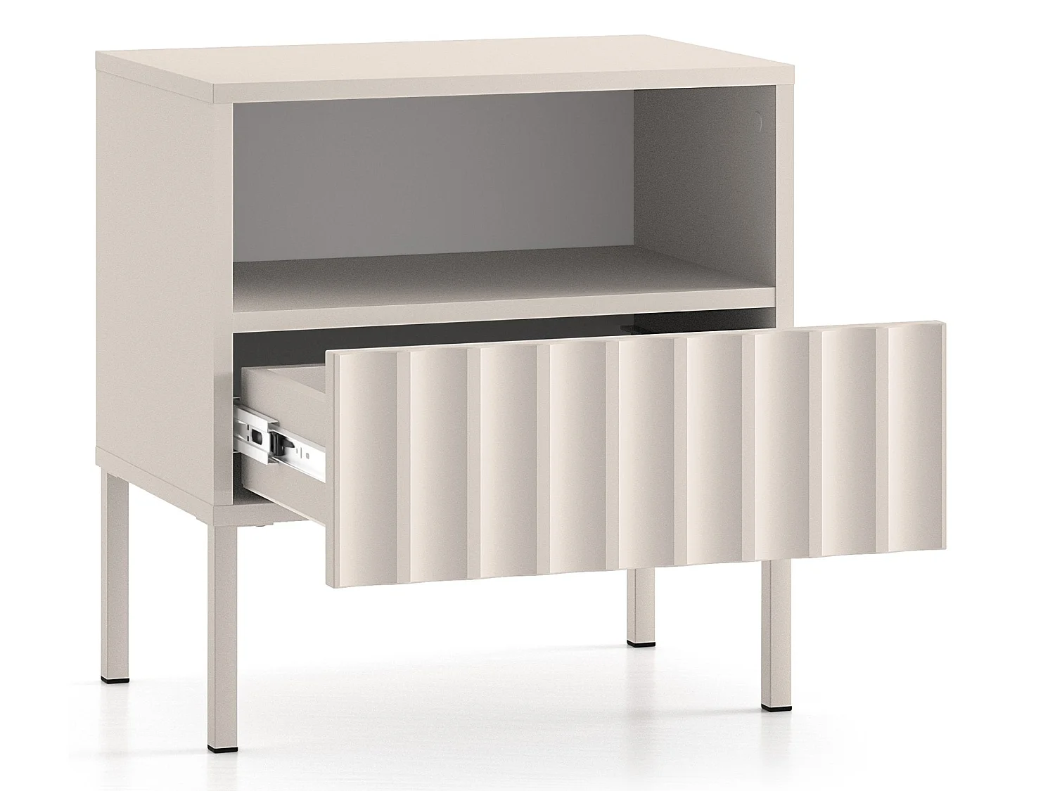 Table de chevet avec façades cannelées - 50 cm beige clair - DERRIVA
