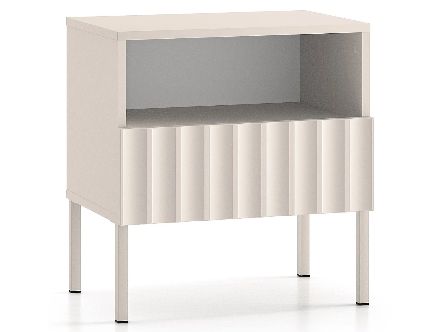 Table de chevet avec façades cannelées - 50 cm beige clair - DERRIVA
