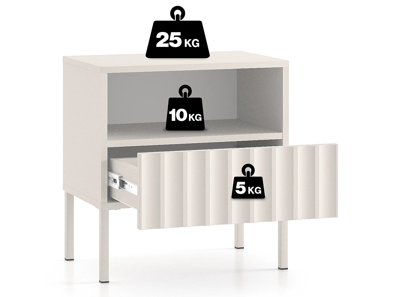 Table de chevet avec façades cannelées - 50 cm beige clair - DERRIVA
