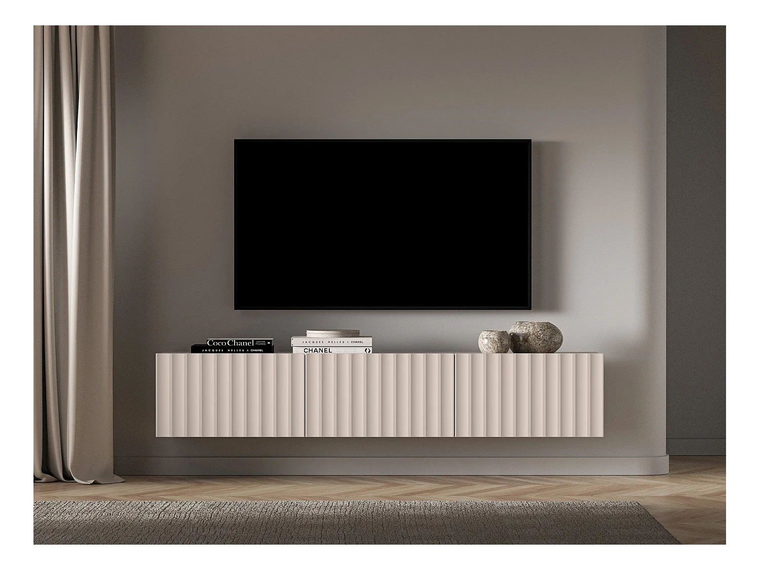Wandmeubel met gecanneleerde fronten - 170 cm - lichtbeige - DERRIVA