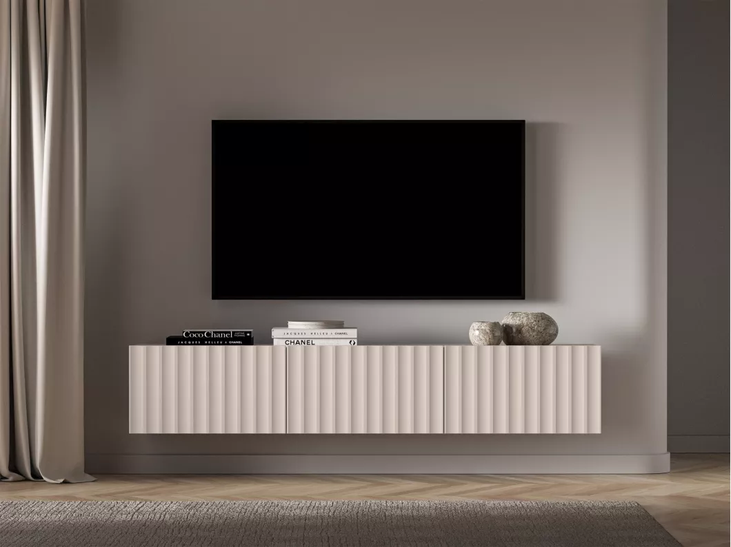 Kauf Unique TV-Hängeboard mit geriffelten Fronten - Hellbeige - 170 cm - DERRIVA