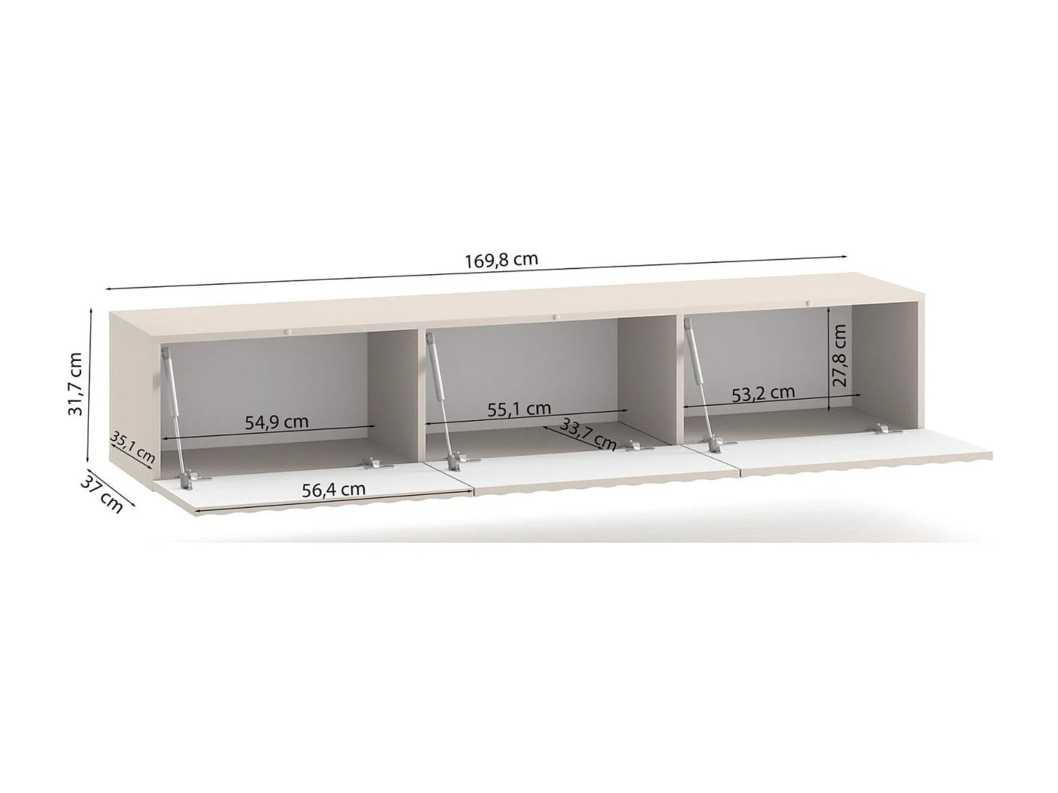 Meuble TV suspendu avec façades cannelées - 170 cm - beige clair - DERRIVA