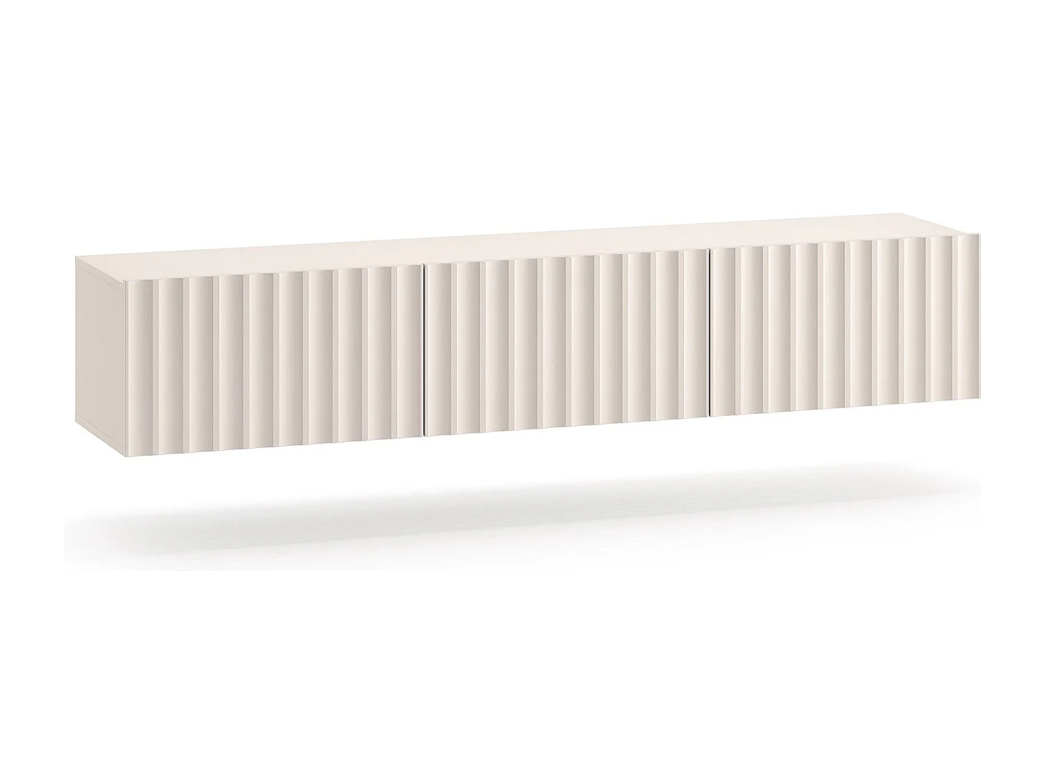 Meuble TV suspendu avec façades cannelées - 170 cm - beige clair - DERRIVA