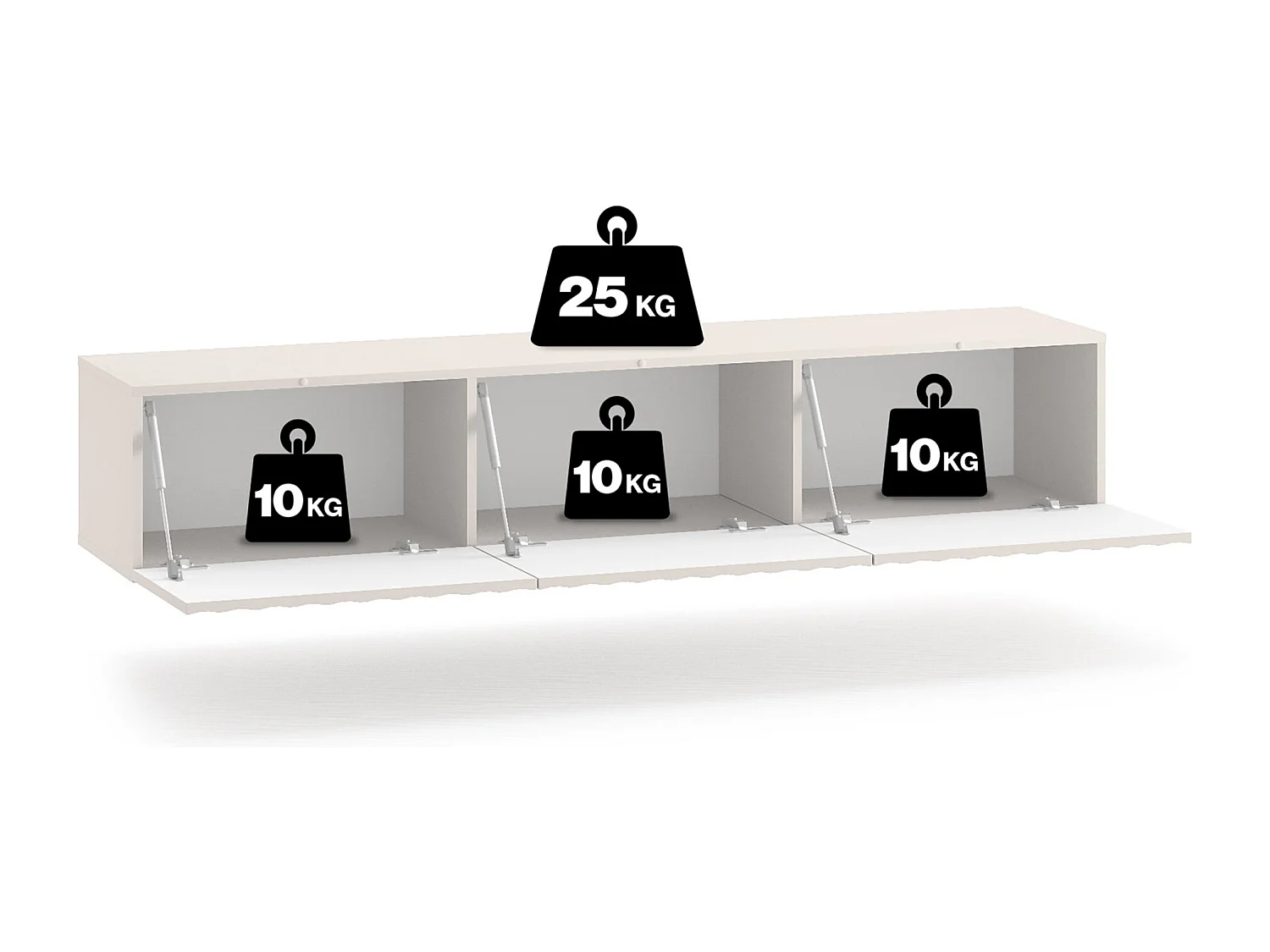Meuble TV suspendu avec façades cannelées - 170 cm - beige clair - DERRIVA