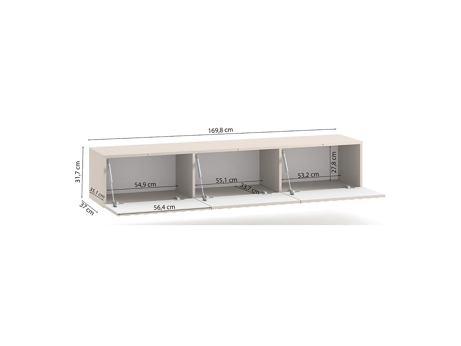 Meuble TV suspendu avec façades cannelées - 170 cm - beige clair - DERRIVA