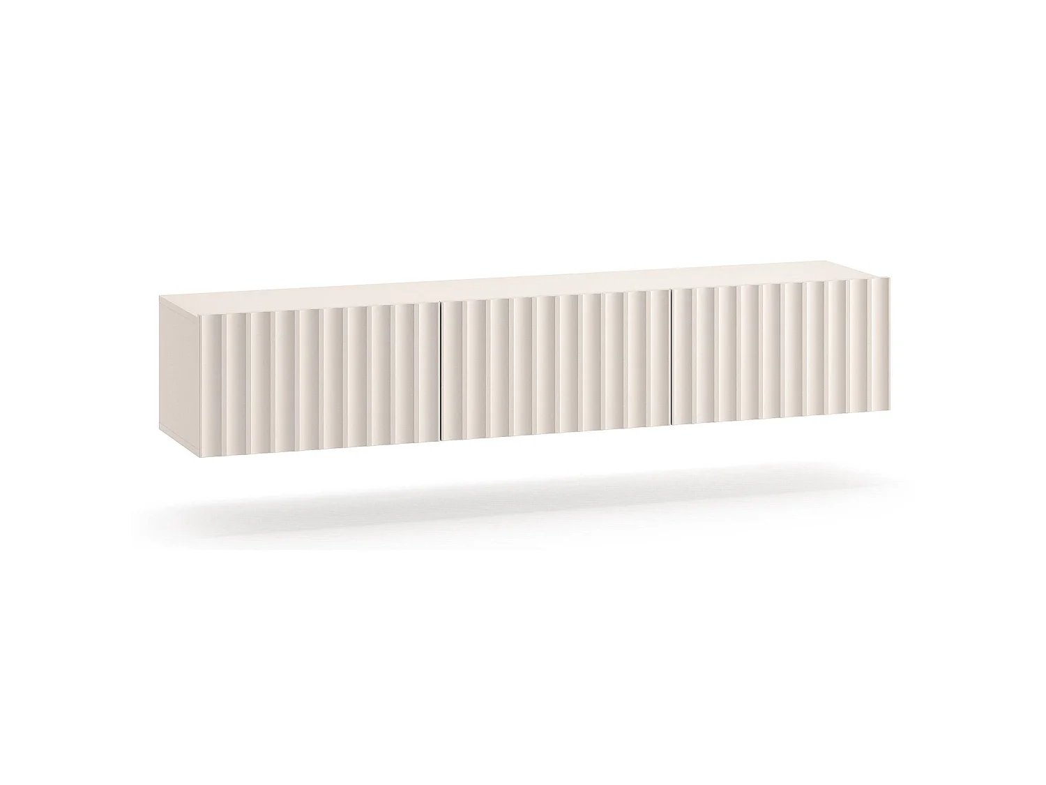 Meuble TV suspendu avec façades cannelées - 170 cm - beige clair - DERRIVA