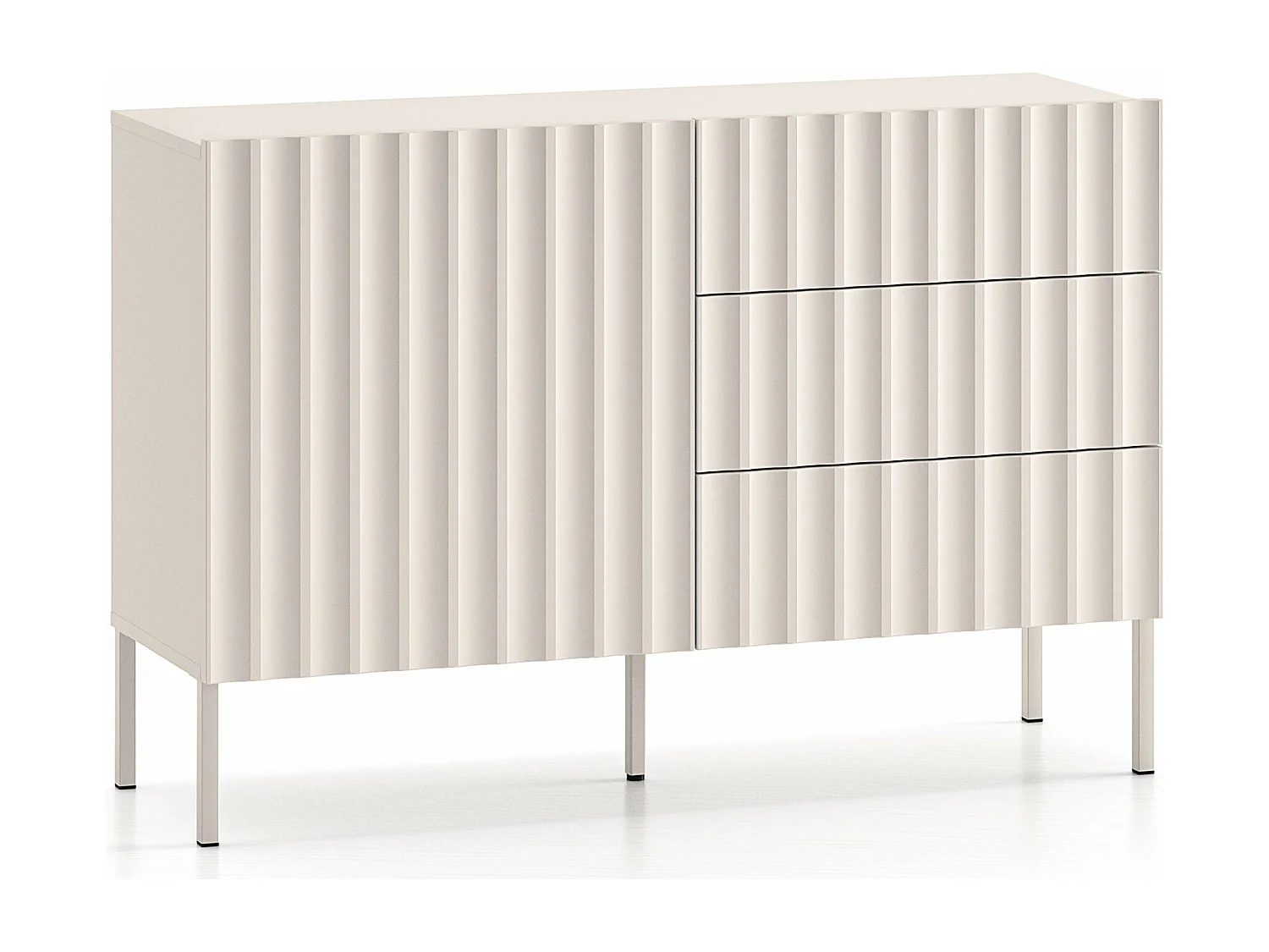 Ladekast met gecanneleerde fronten - 113 cm - lichtbeige - DERRIVA