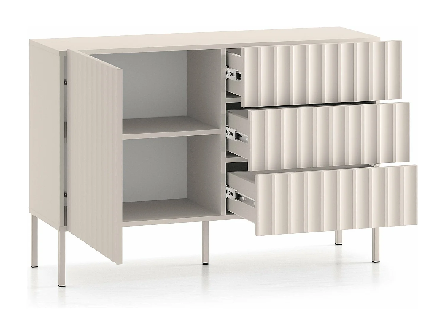 Commode avec façades cannelées - 113 cm - beige clair - DERRIVA