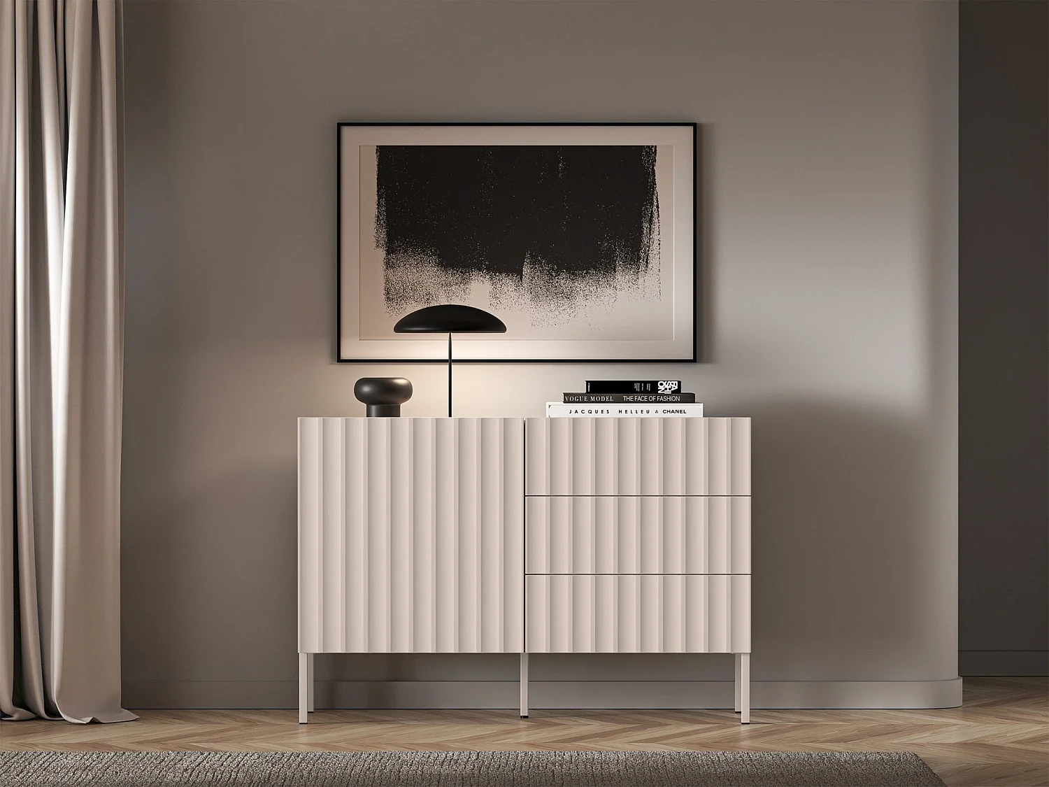 Commode avec façades cannelées - 113 cm - beige clair - DERRIVA