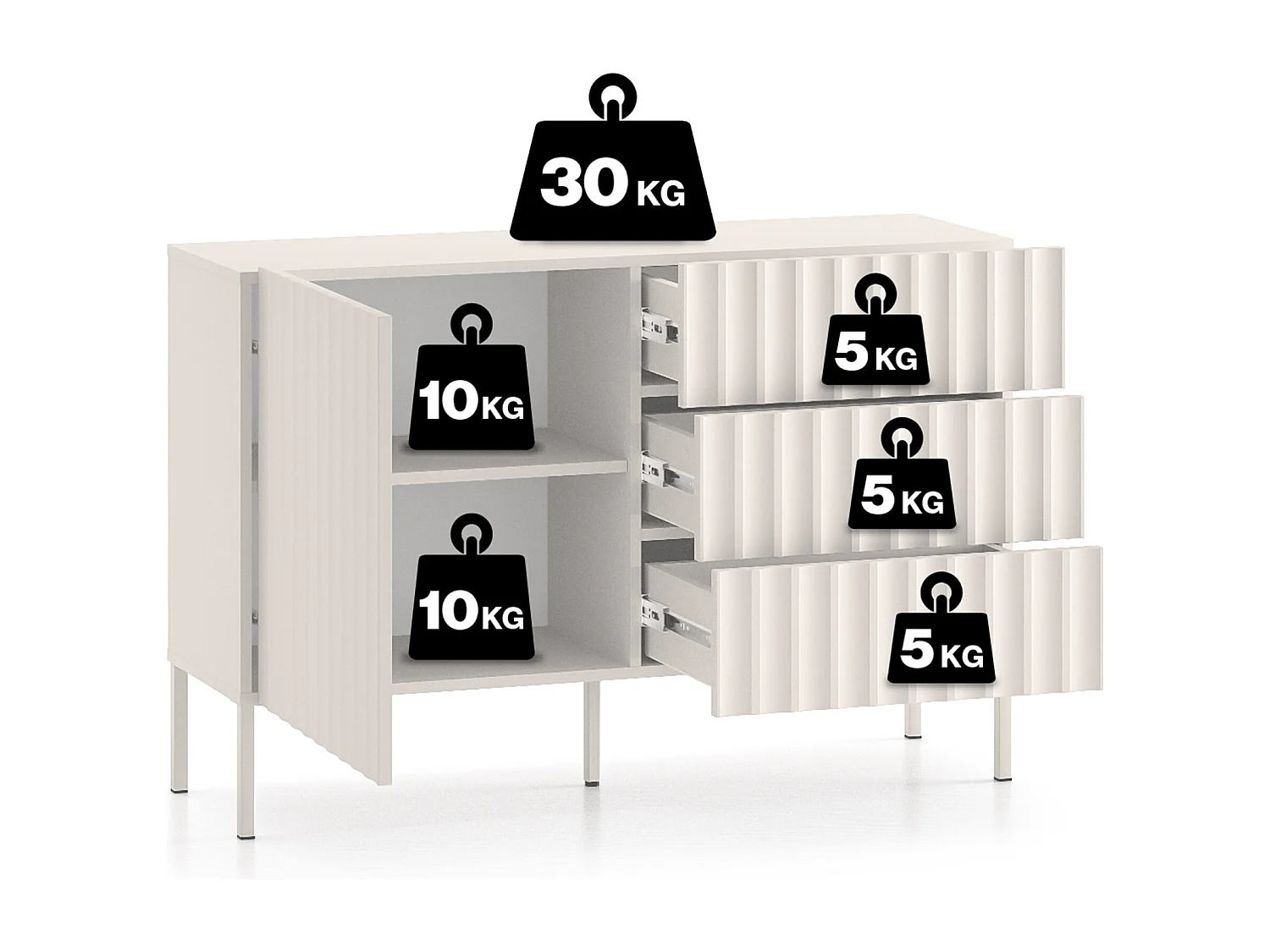 Commode avec façades cannelées - 113 cm - beige clair - DERRIVA