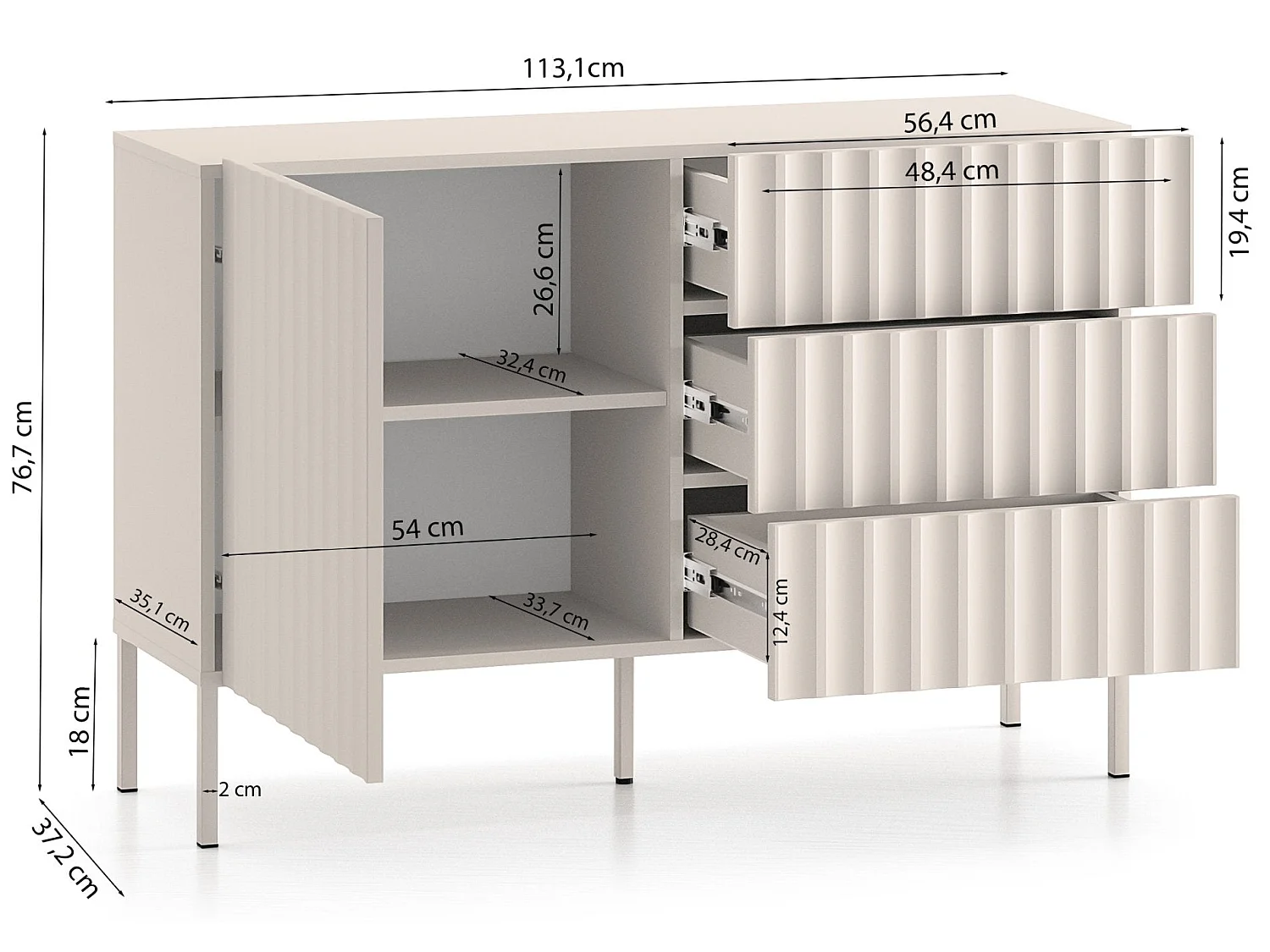 Sideboard mit Schubladen - hellbeige - 113 cm - DERRIVA