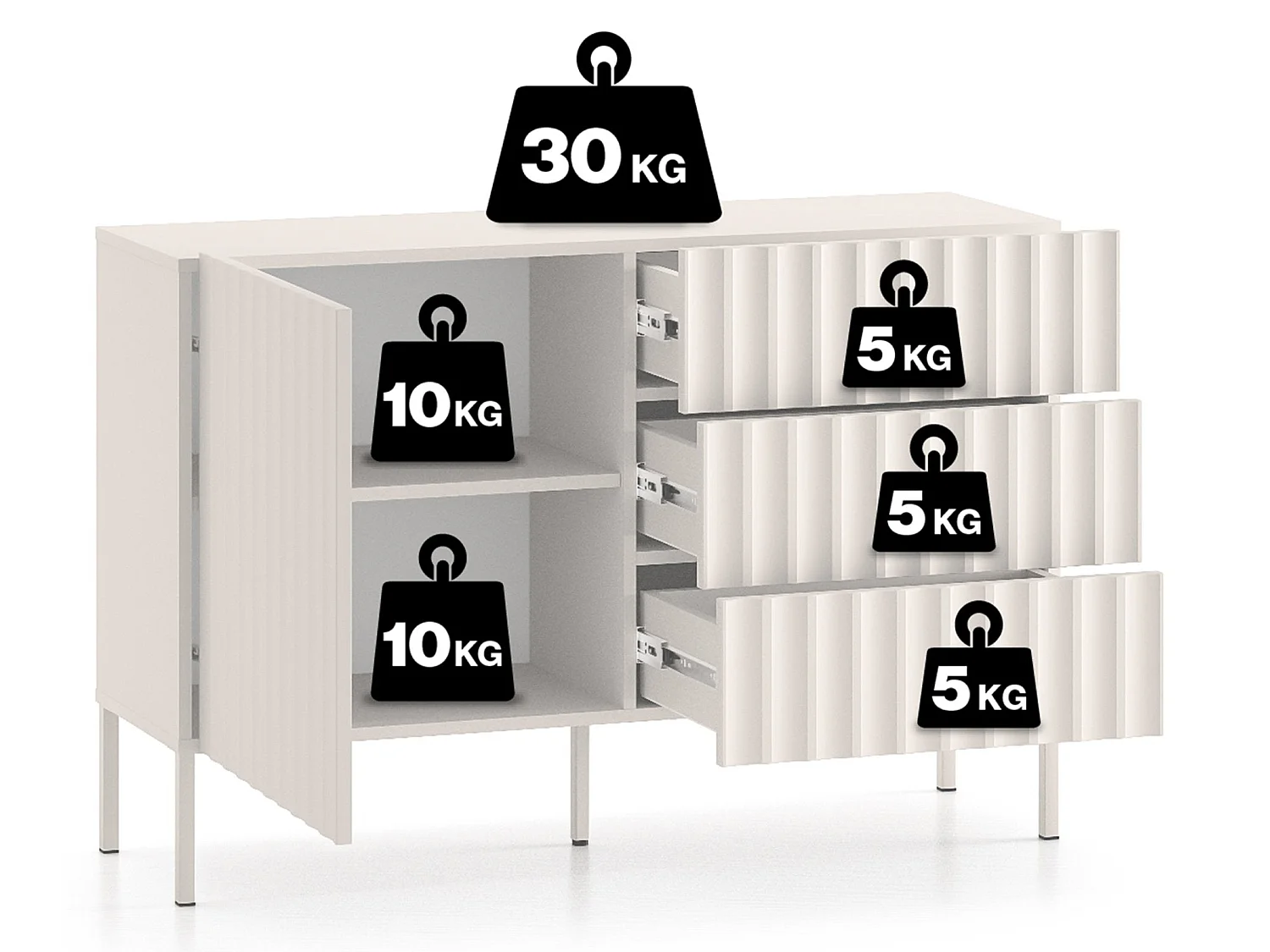 Sideboard mit Schubladen - hellbeige - 113 cm - DERRIVA