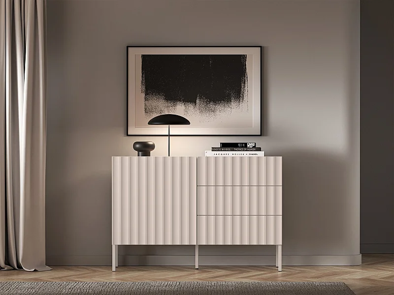 Commode avec façades cannelées - 113 cm - beige clair - DERRIVA