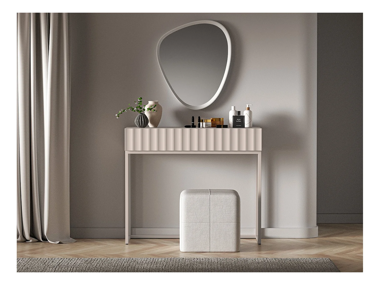 Kaptafel met lade en gecanneleerde fronten - 91 cm - lichtbeige - DERRIVA