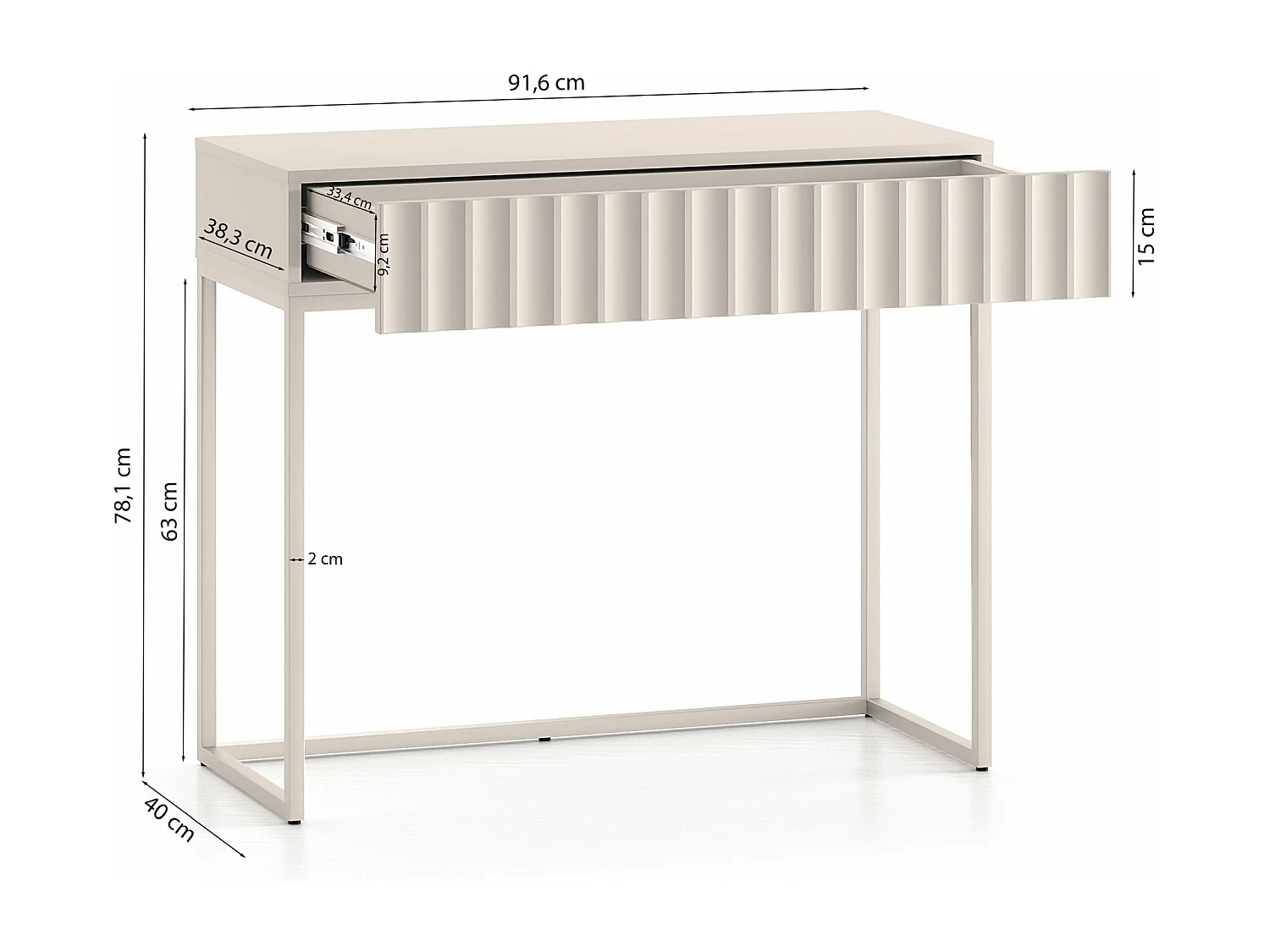 Coiffeuse avec tiroir et façades cannelées - 91 cm - beige clair - DERRIVA