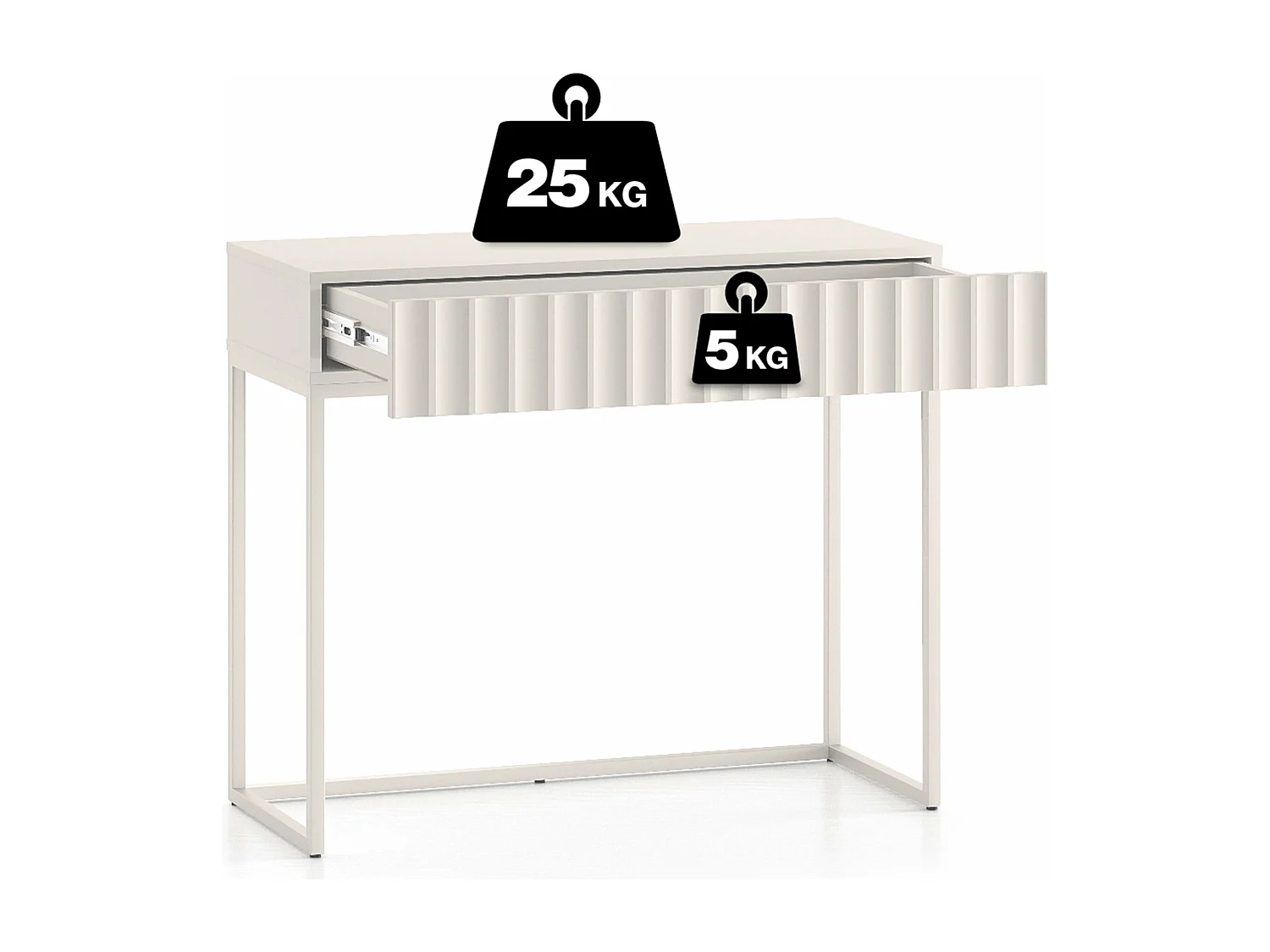 Coiffeuse avec tiroir et façades cannelées - 91 cm - beige clair - DERRIVA