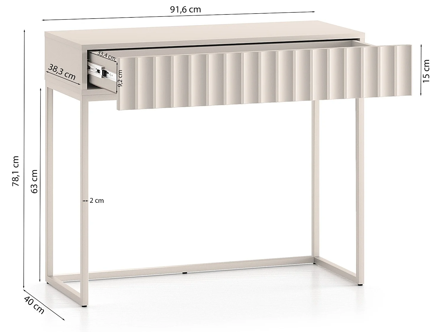 Coiffeuse avec tiroir et façades cannelées - 91 cm - beige clair - DERRIVA