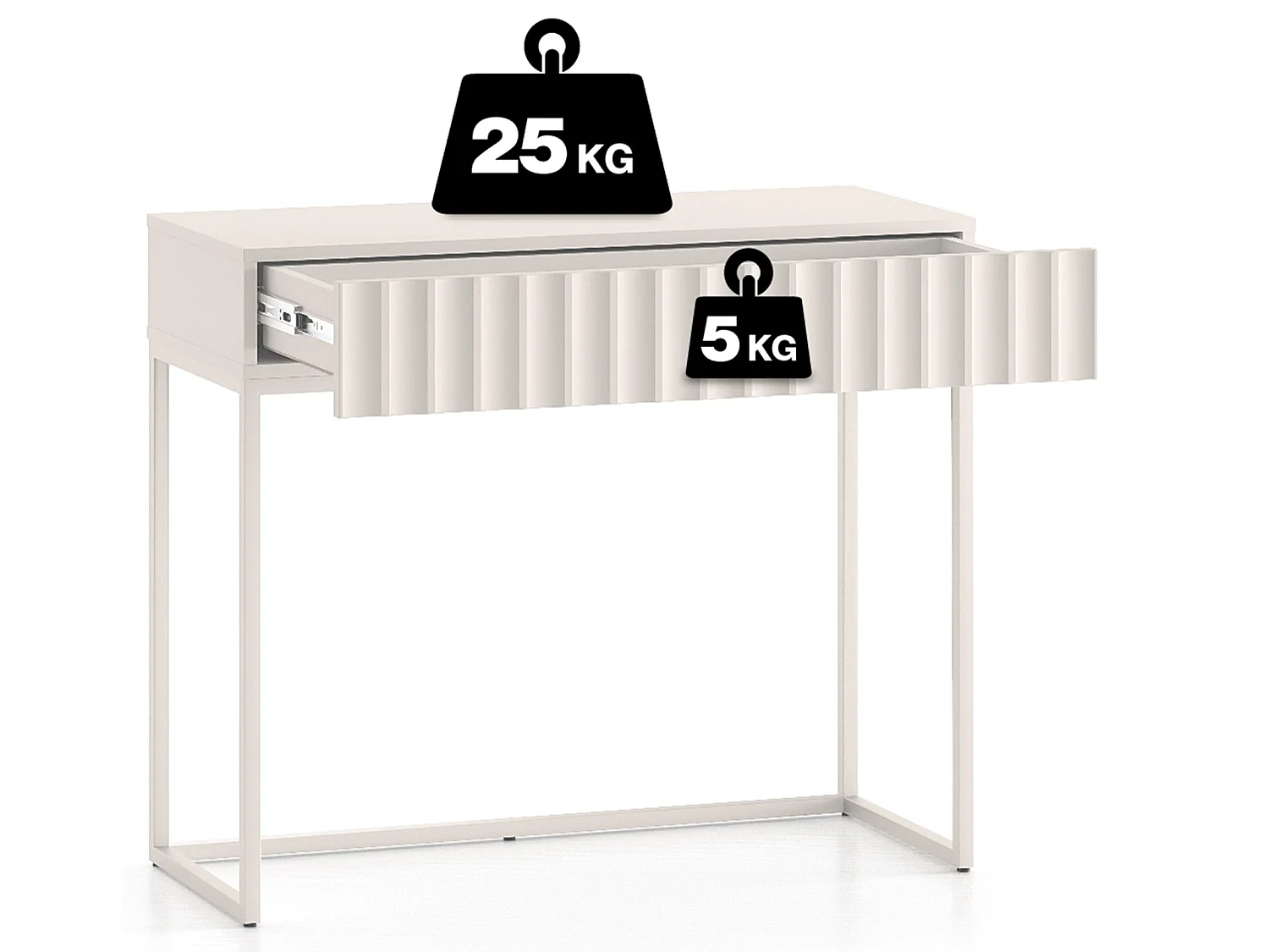 Coiffeuse avec tiroir et façades cannelées - 91 cm - beige clair - DERRIVA