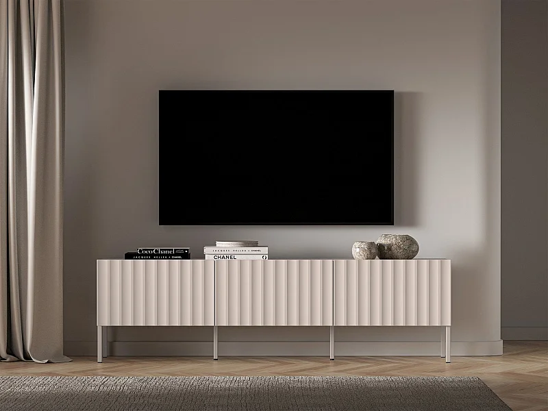 Meuble TV debout avec façades cannelées - 170 cm beige clair - DERRIVA