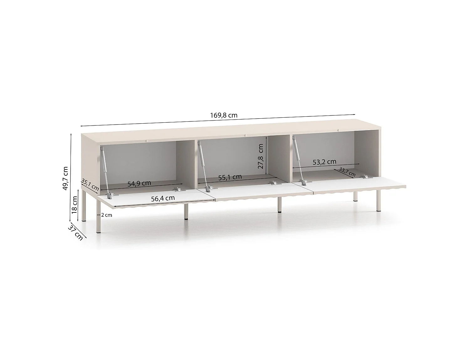 Staande tv-kast met gecanneleerde fronten - 170 cm lichtbeige - DERRIVA