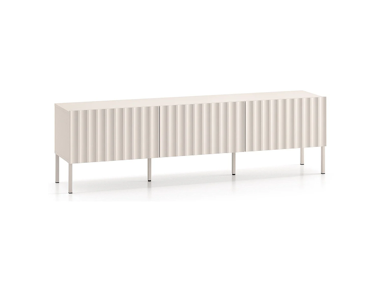 Staande tv-kast met gecanneleerde fronten - 170 cm lichtbeige - DERRIVA