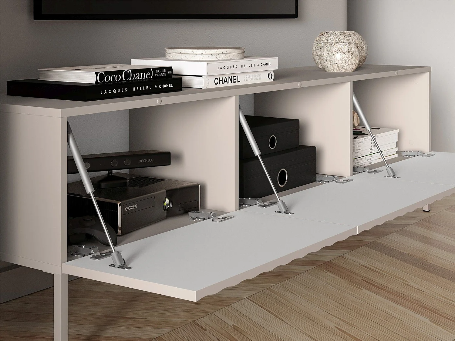 Staande tv-kast met gecanneleerde fronten - 170 cm lichtbeige - DERRIVA