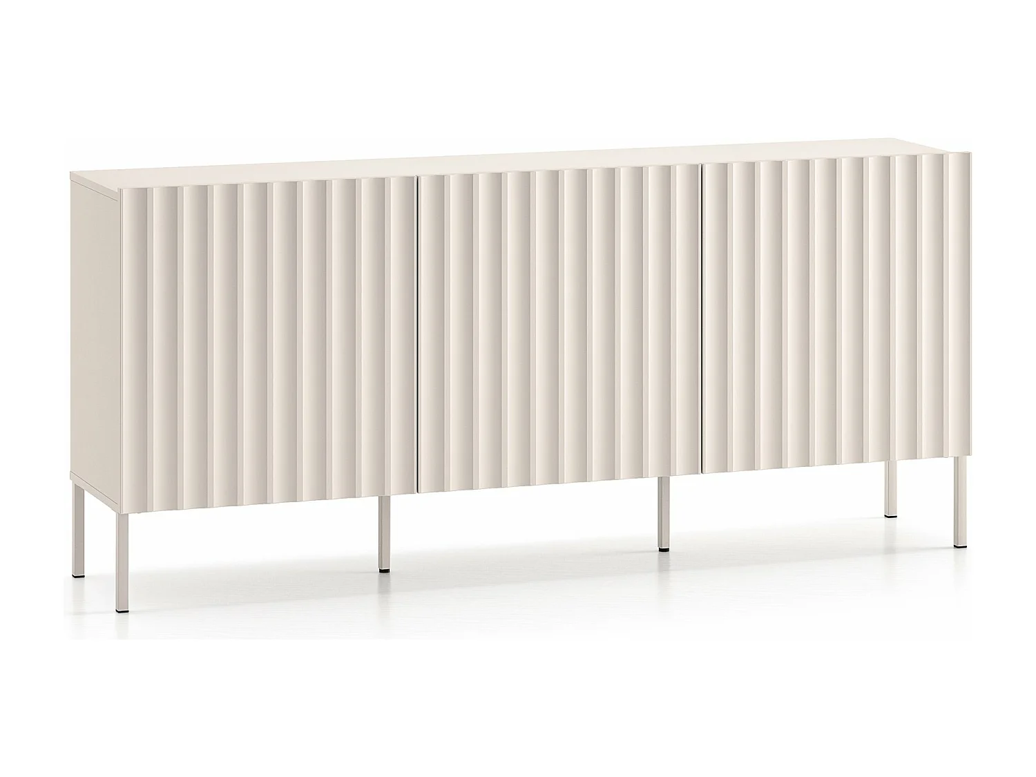 Commode à trois portes avec façades cannelées - 170 cm - beige clair - DERRIVA