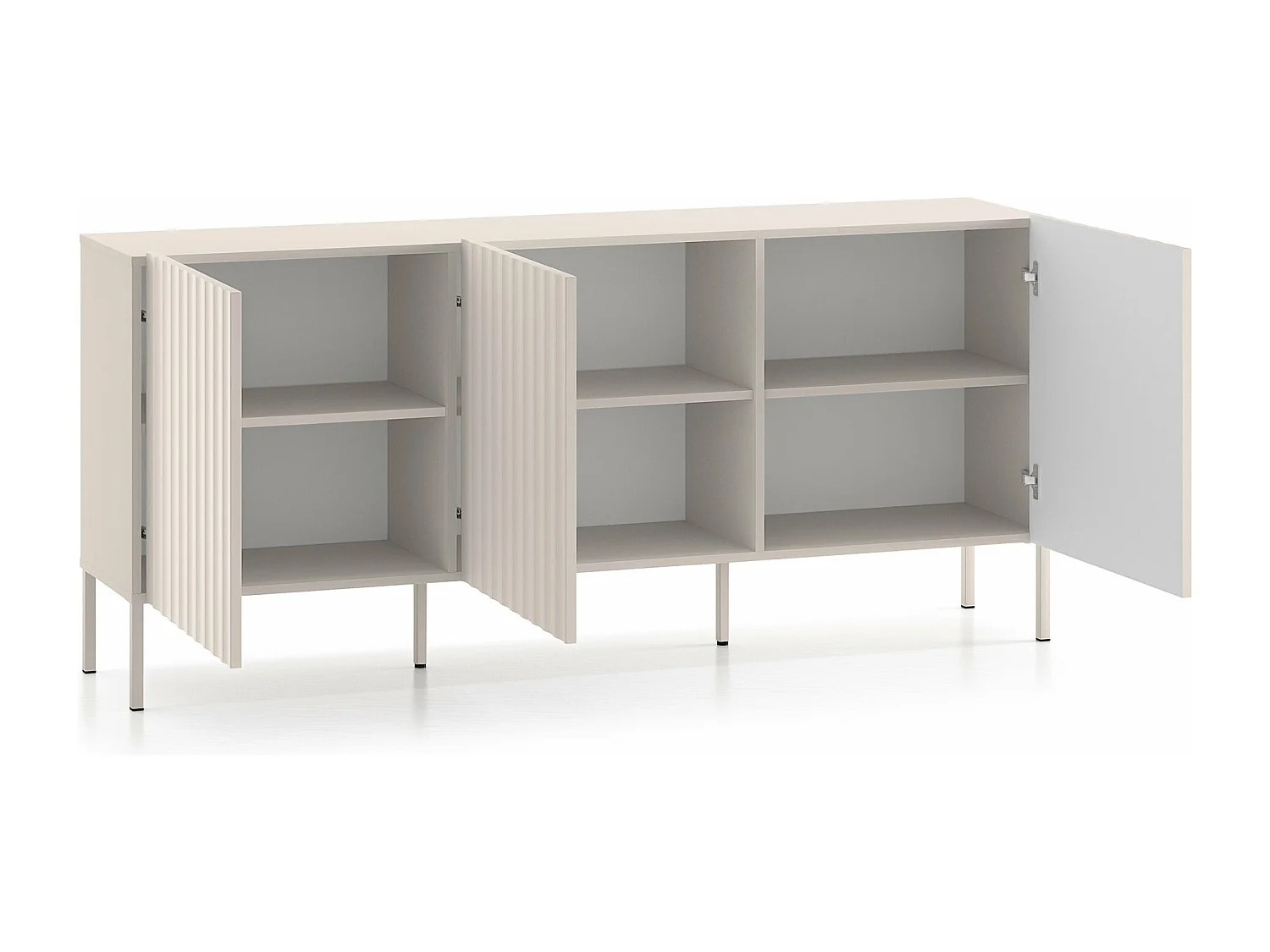 Commode à trois portes avec façades cannelées - 170 cm - beige clair - DERRIVA