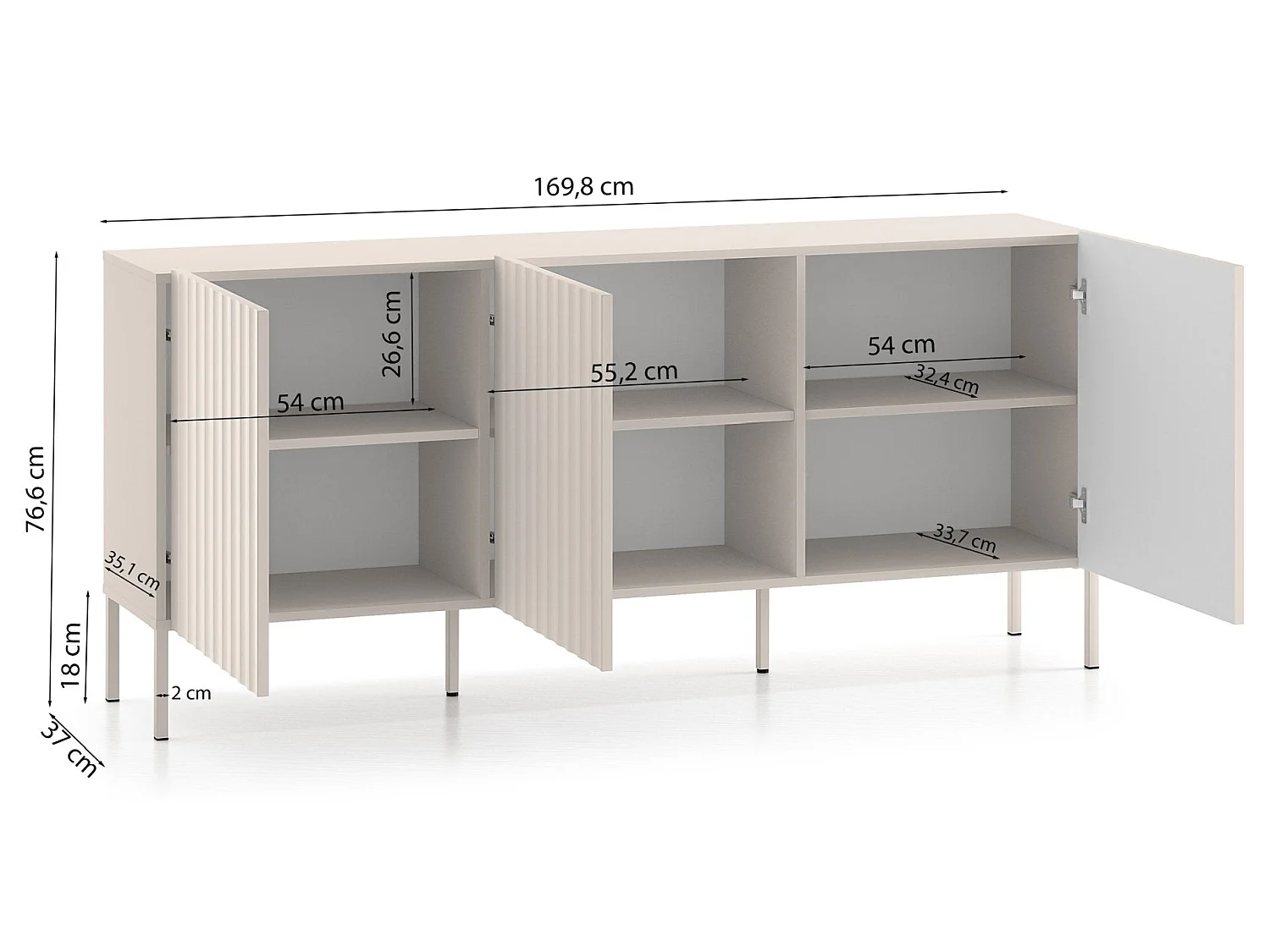 Sideboard 3-türig - hellbeige - 170 cm - DERRIVA