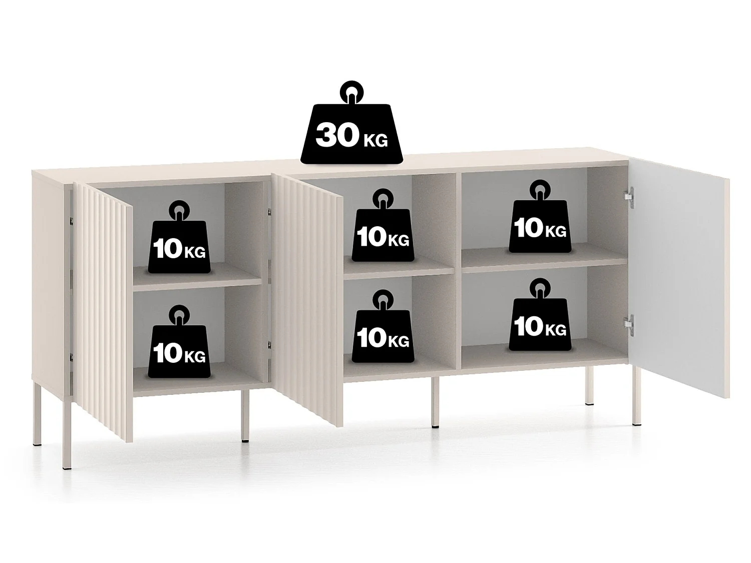 Sideboard 3-türig - hellbeige - 170 cm - DERRIVA