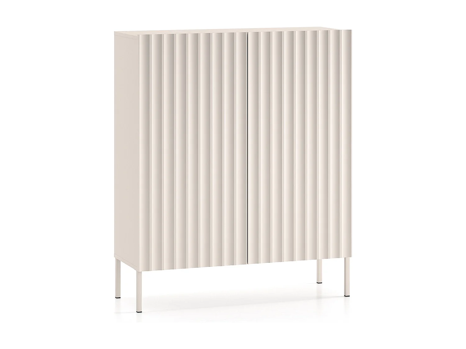 Haute commode à deux portes avec façades cannelées - 100 cm - beige clair - DERRIVA
