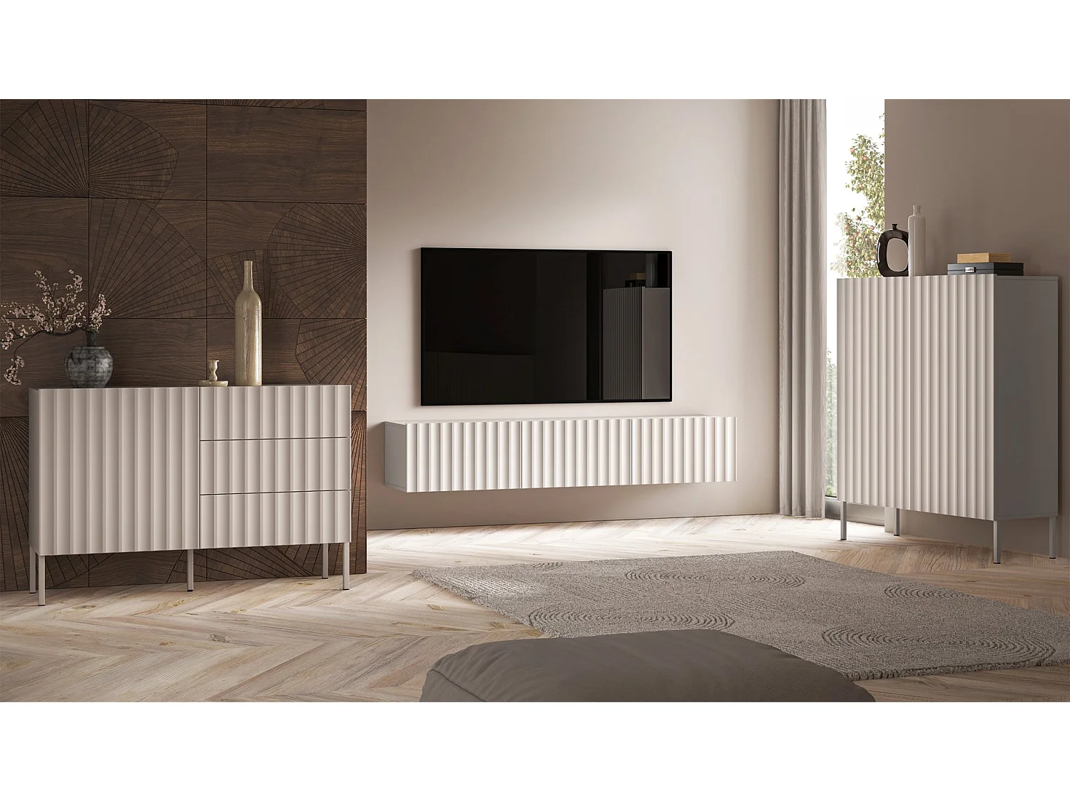 Highboard 2-türig - hellbeige - 100 cm - DERRIVA