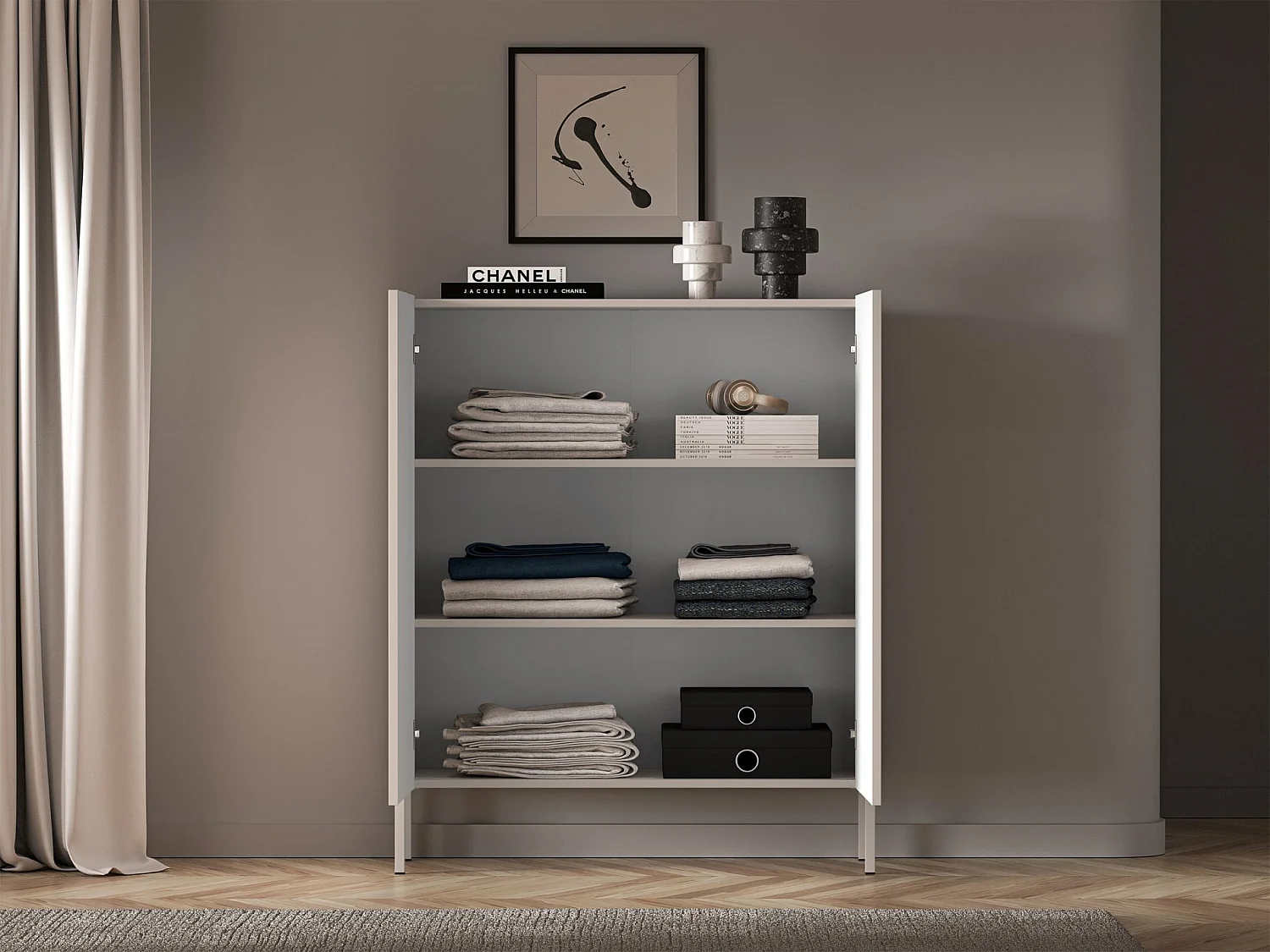 Highboard 2-türig - hellbeige - 100 cm - DERRIVA