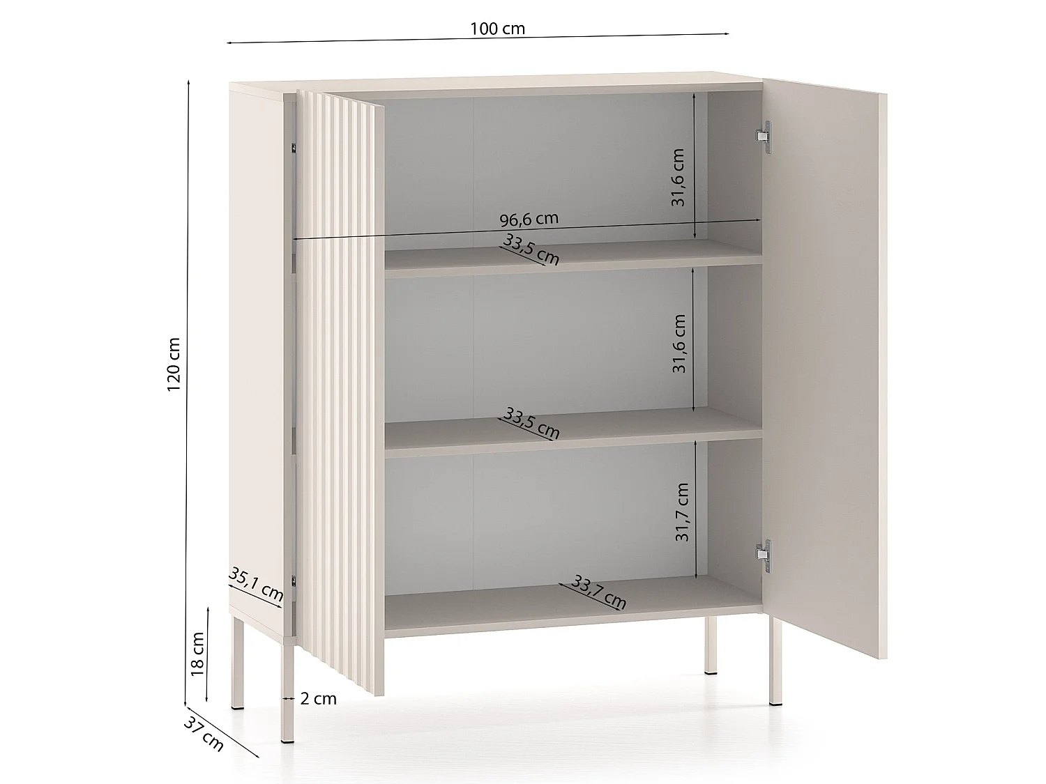 Highboard 2-türig - hellbeige - 100 cm - DERRIVA