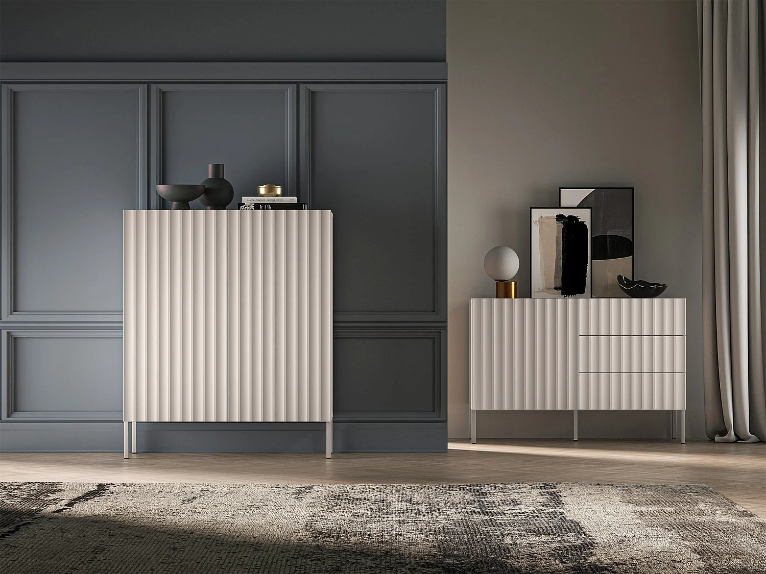 Highboard 2-türig - hellbeige - 100 cm - DERRIVA