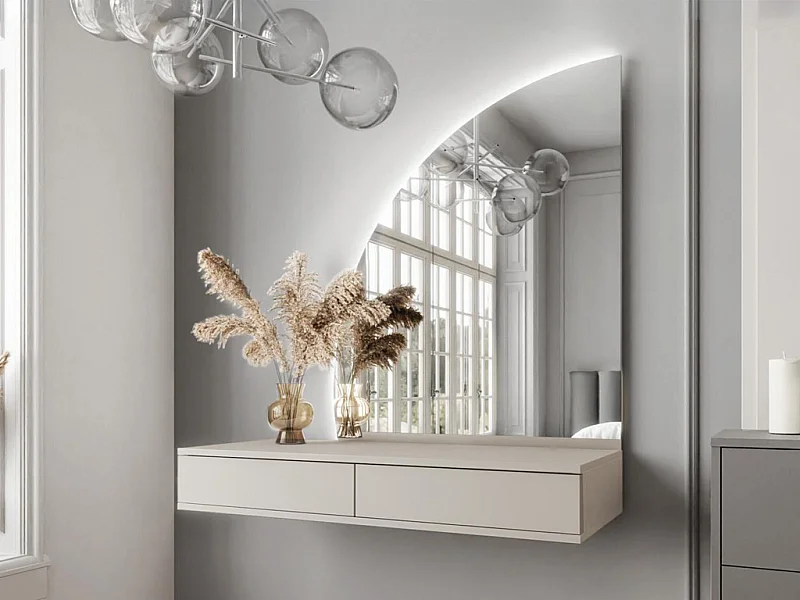 Toeletta sospesa con specchio con LED 2 cassetti Beige opaco - JINEZA